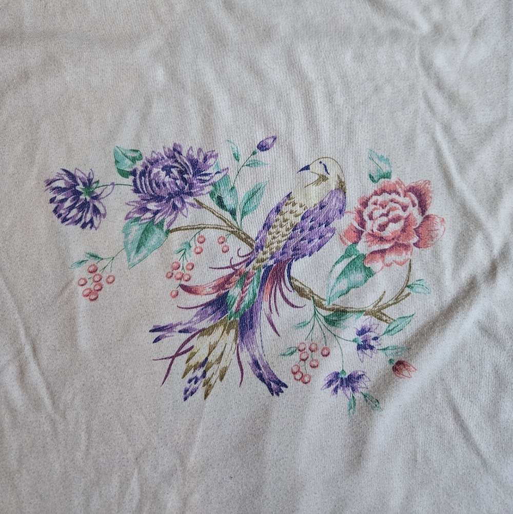 VTG Sz Small Floral Bird Graphic Tee Granny Vibes Grannycore T Shirt